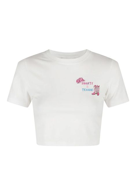 T-shirt Mc2 Saint Barth Nives donna NIVES06053H Bianca cropped girocollo maniche corte scritta ricamata MC2 SAINT BARTH | T-shirt | NIVES06053H01N